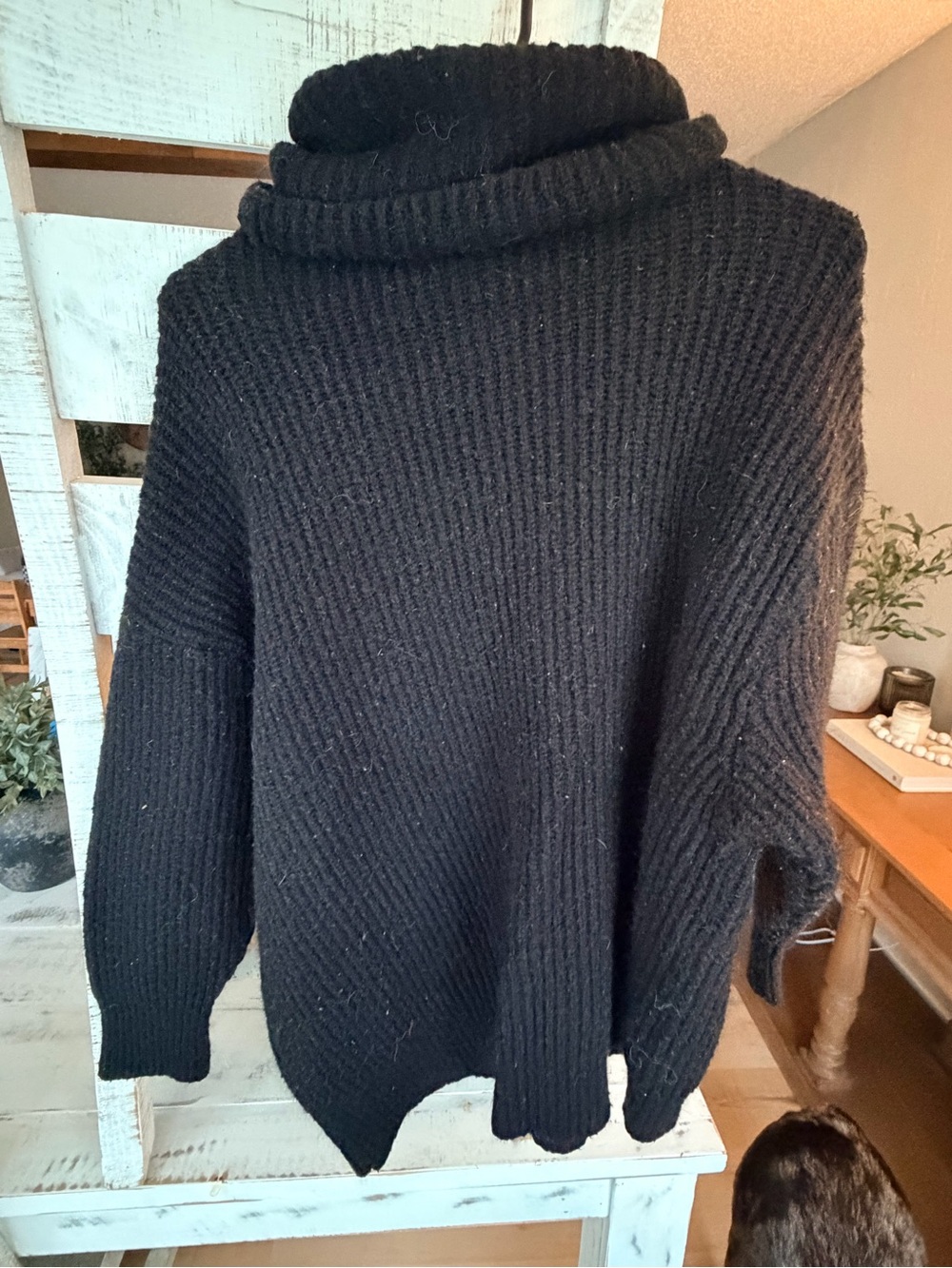 Women's Black Ribbed Cowl Neck Sweater